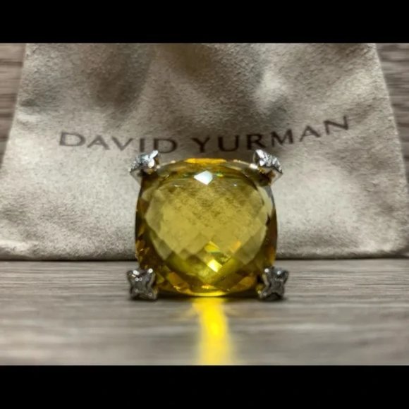 David Yurman Cushion On Point 20 mm Lemon Citrine Ring Size 7